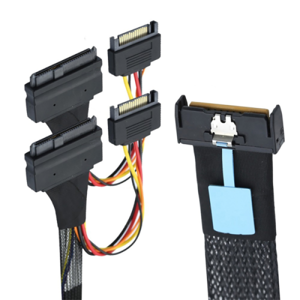 SAS MCIO 8i 74P から 2XSFF 8639 + 15P アダプタケーブル 0.5メートル